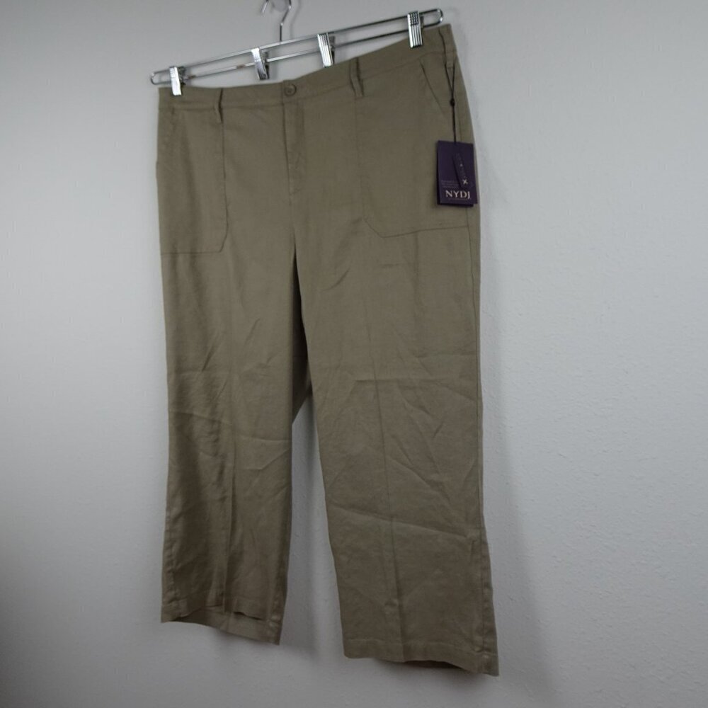 NYDJ Wide Leg Pants Women's Plus Size 18W Brown Linen Blend Cropped Cargo - Picture 3 of 11